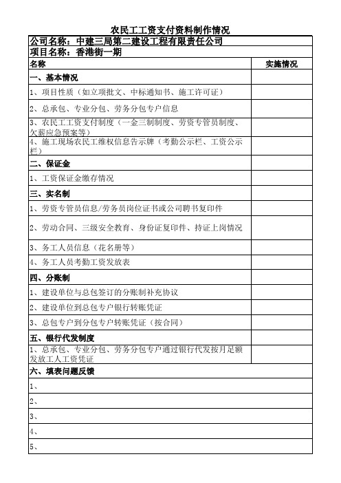 农民工工资支付资料制作情况汇总表