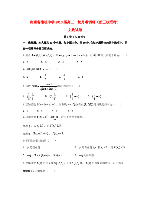 山西省榆社中学高三数学一轮月考调研试题 文