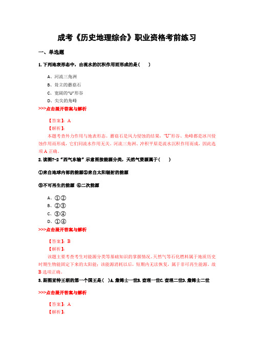 最新成考《历史地理综合》复习题集含解析共13套 (5)