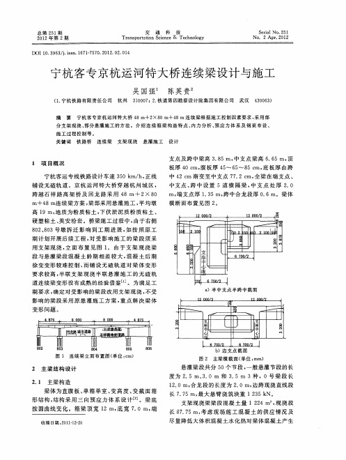 宁杭客专京杭运河特大桥连续梁设计与施工