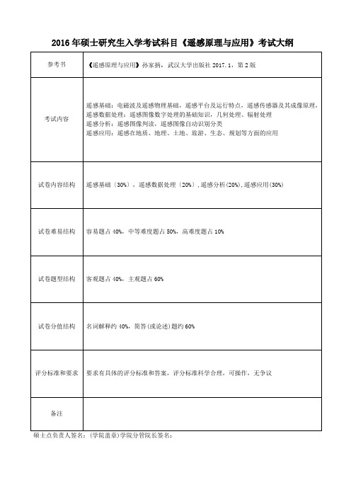 2016年硕士研究生入学考试科目《遥感原理与应用》考试大纲