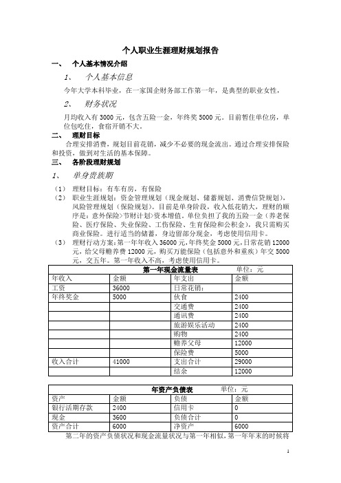 职业生涯理财规划报告