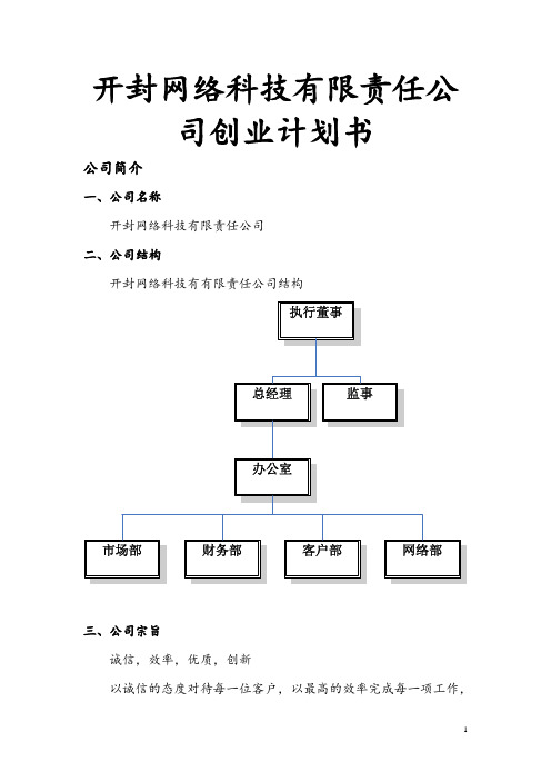 开封网络科技有限责任公司创业计划书