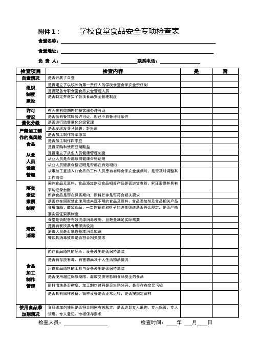 食堂食品安全专项检查表