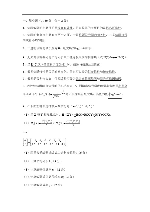 信息论与编码期末考试