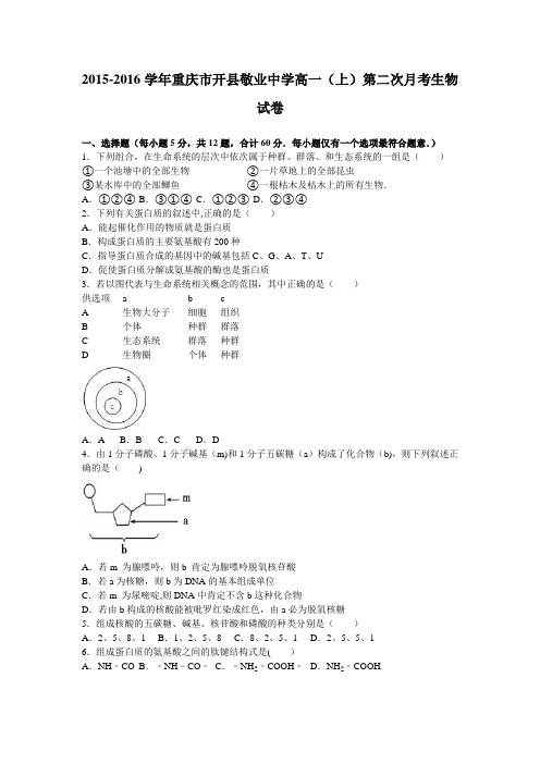 重庆市开县敬业中学2015-2016学年高一上学期第二次月考生物试卷 含解析