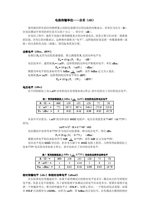 电信传输单位——分贝(dB)