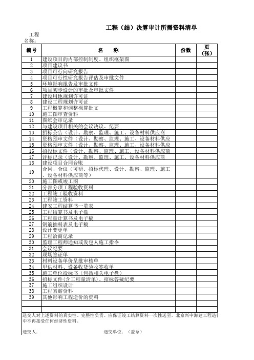 工程(结)决算审计所需资料清单