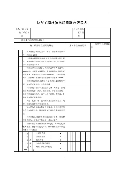 内墙抹灰工程质量验收记录表