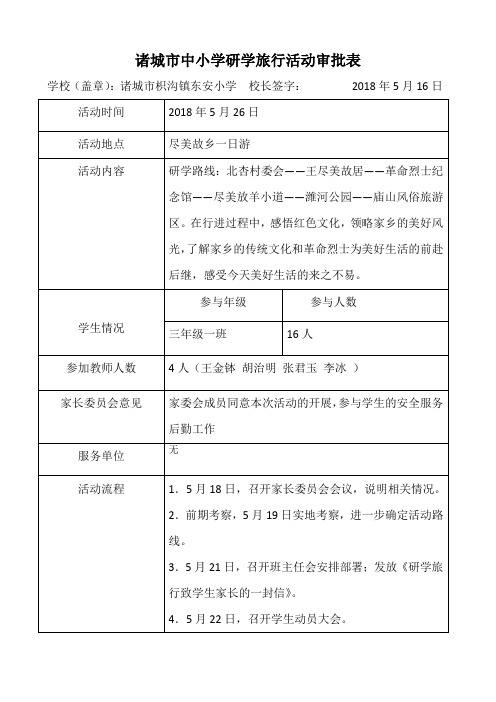 学校研学旅行活动审批表