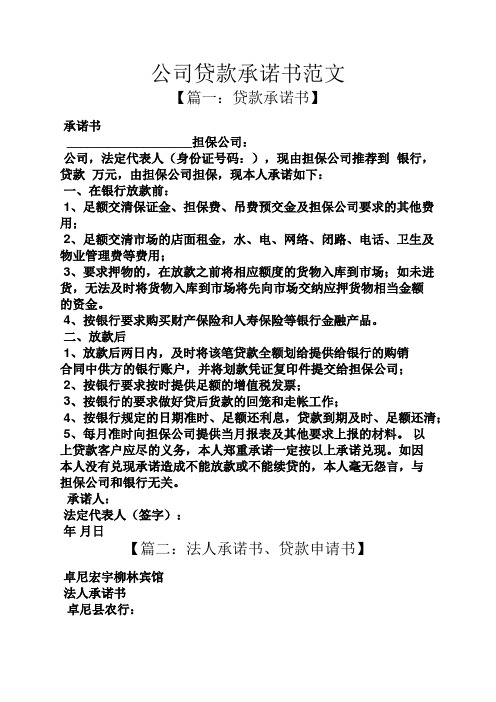 公司贷款承诺书范文