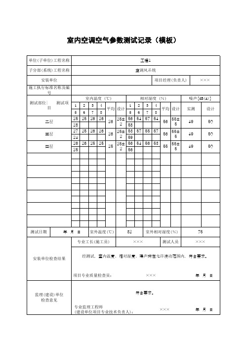 室内空调空气参数测试记录(模板) (2)