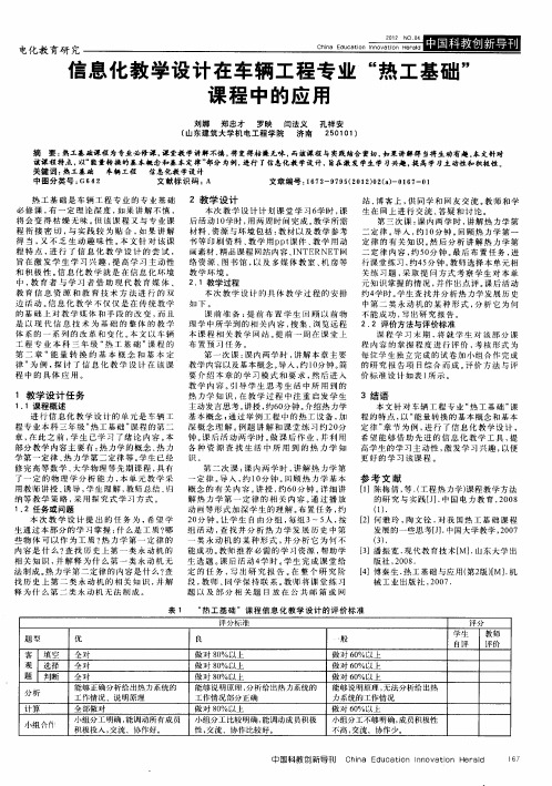 信息化教学设计在车辆工程专业“热工基础”课程中的应用