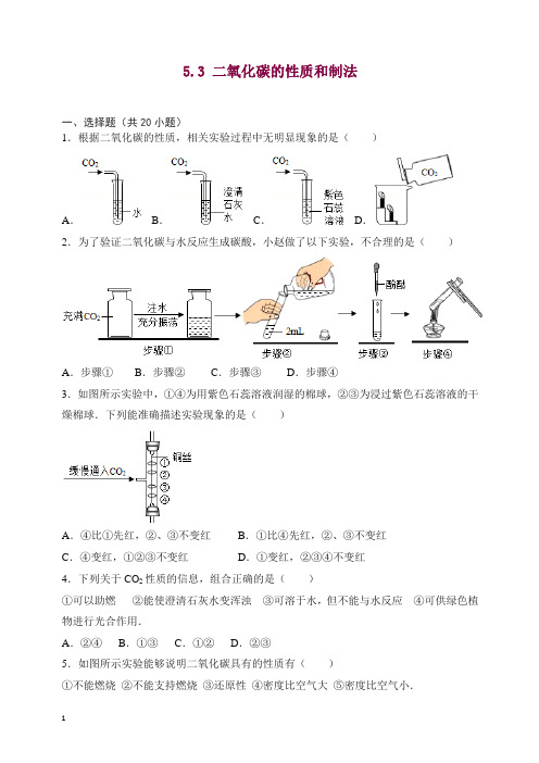 粤广东教版九年级化学上学期《二氧化碳的性质和制法》中考真题【精品】.doc