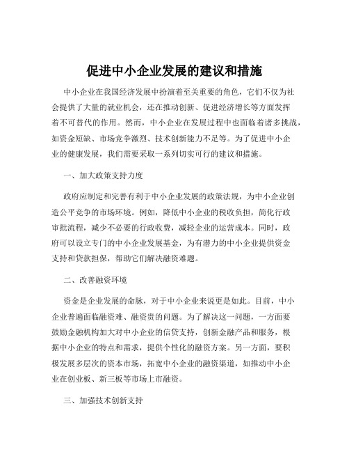 促进中小企业发展的建议和措施