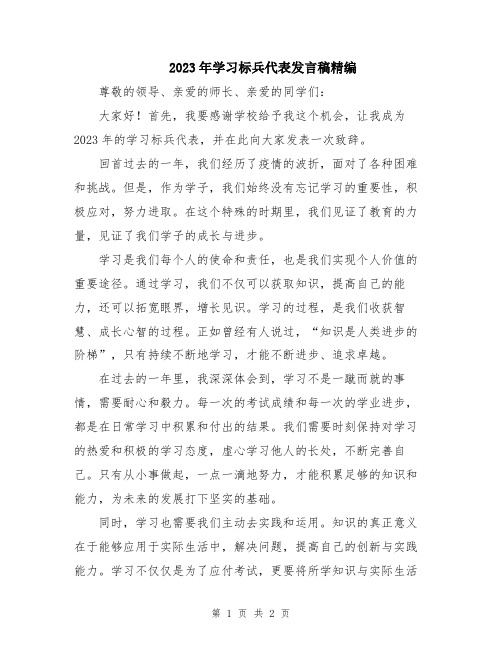 2023年学习标兵代表发言稿精编