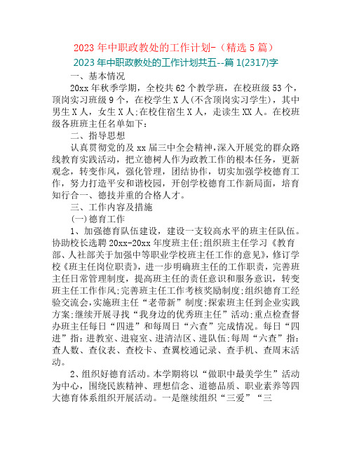 2023年中职政教处的工作计划-(精选5篇)