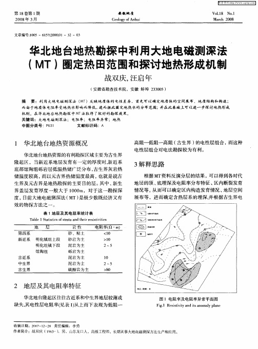 华北地台地热勘探中利用大地电磁测深法(MT)圈定热田范围和探讨地热形成机制