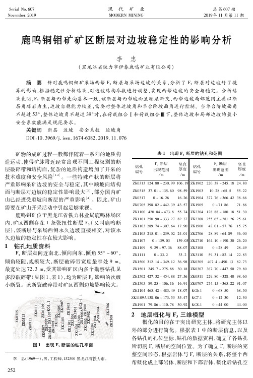 鹿鸣铜钼矿矿区断层对边坡稳定性的影响分析