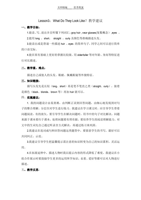 冀教版(三起)五上《Lesson 3 What Do They Look Like》word教案