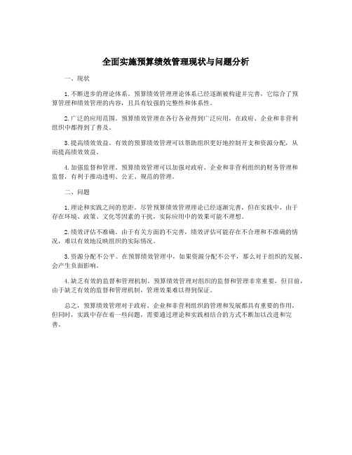 全面实施预算绩效管理现状与问题分析