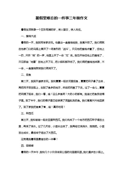 暑假里难忘的一件事三年级作文