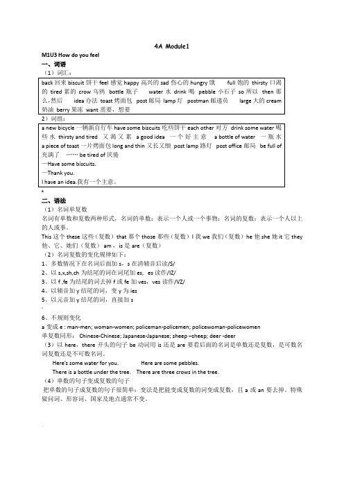 上海牛津4A Module1Unit3语法梳理+练习