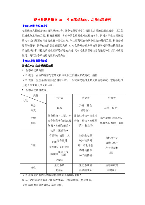 2025届高考生物考前冲刺过关查补易混易错点12生态系统结构功能与稳定性