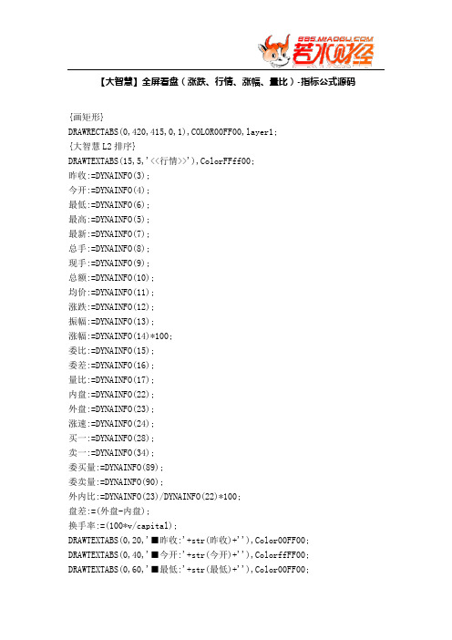 【股票指标公式下载】-【大智慧】全屏看盘(涨跌、行情、涨幅、量比)