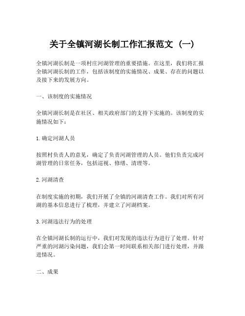 关于全镇河湖长制工作汇报范文 (一)