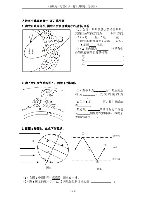 人教版高一地理必修一复习填图题(无答案)
