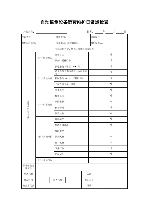 自动监测设备运营维护日常巡检表