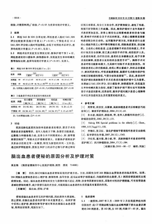 脑出血患者便秘的原因分析及护理对策