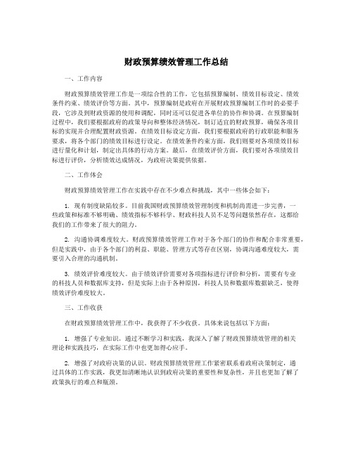 财政预算绩效管理工作总结