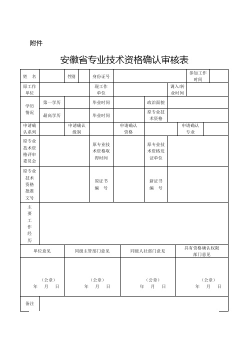 安徽省专业技术资格确认审核表