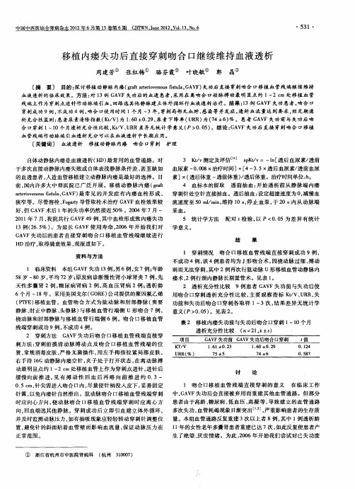 移植内瘘失功后直接穿刺吻合口继续维持血液透析