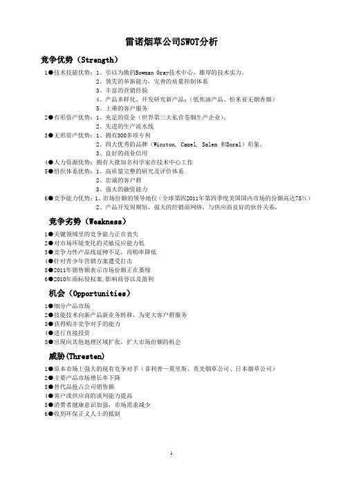 雷诺烟草SWOT分析模型(作业)