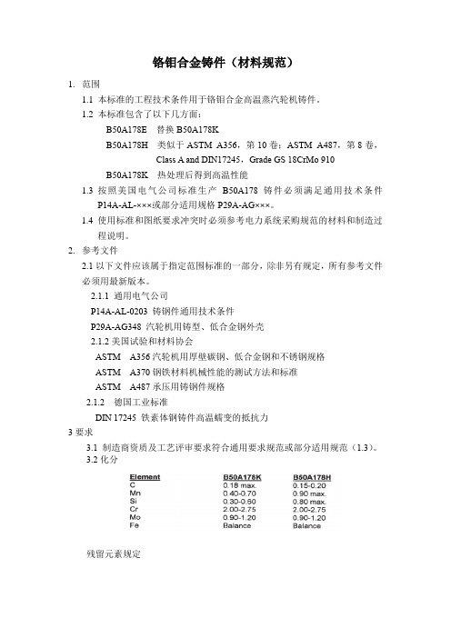 铬钼合金铸件材料规范