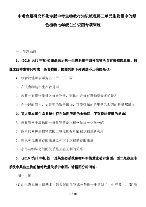 中考命题研究怀化专版中考生物教材知识梳理第三单元生物圈中的绿色植物七年级(上)识图专项训练