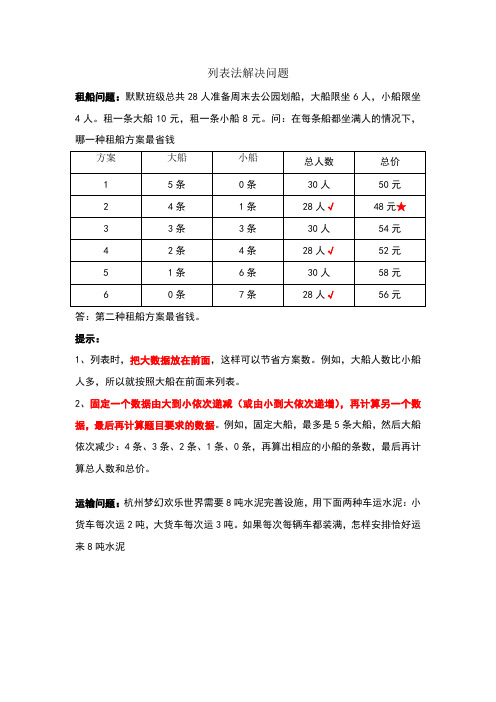 三年级上册列表法解决问题专项练习(内附答案)