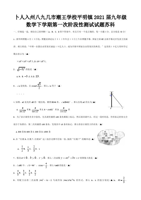 九年级数学下学期第一次阶段性测试试题  试题