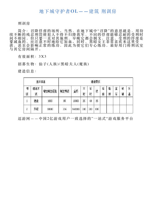 地下城守护者OL——建筑刑训房