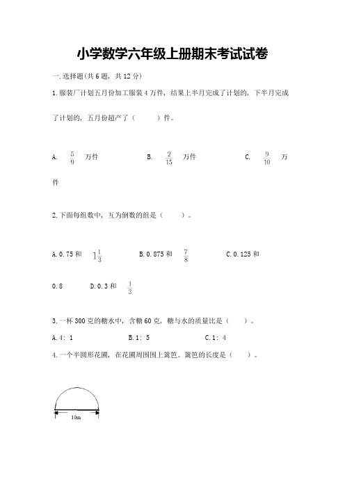 小学数学六年级上册期末考试试卷及完整答案【考点梳理】