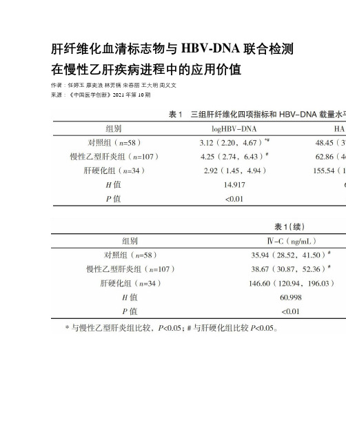 肝纤维化血清标志物与HBV-DNA联合检测在慢性乙肝疾病进程中的应用价值