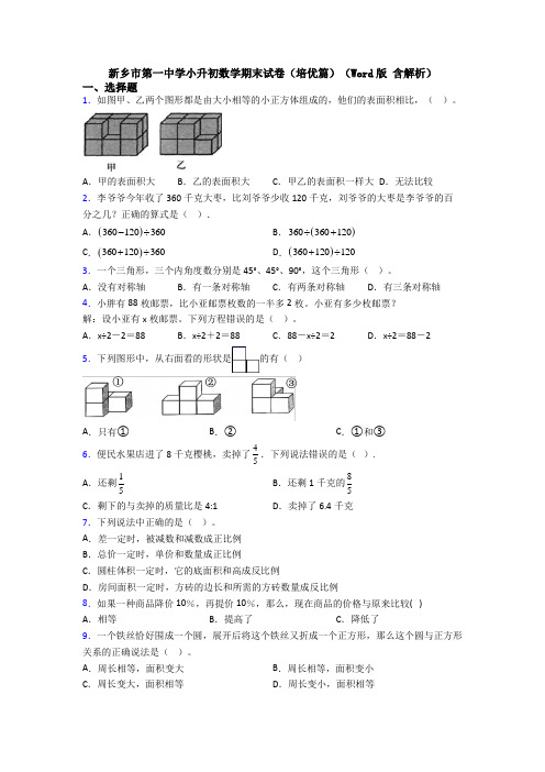 新乡市第一中学小升初数学期末试卷(培优篇)(Word版 含解析)