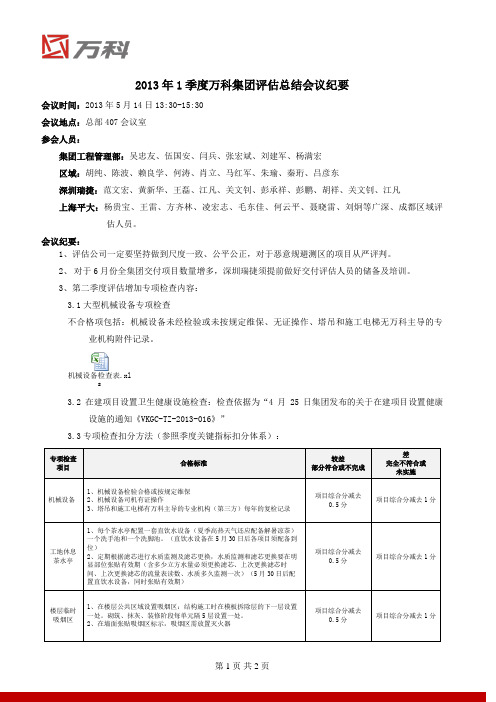 万科集团2013年1季度评估总结会议纪要0520