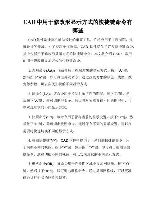 CAD中用于修改形显示方式的快捷键命令有哪些