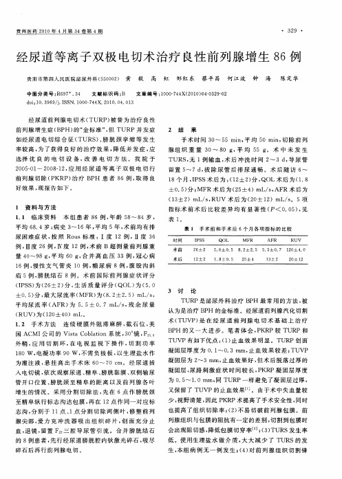 经尿道等离子双极电切术治疗良性前列腺增生86例