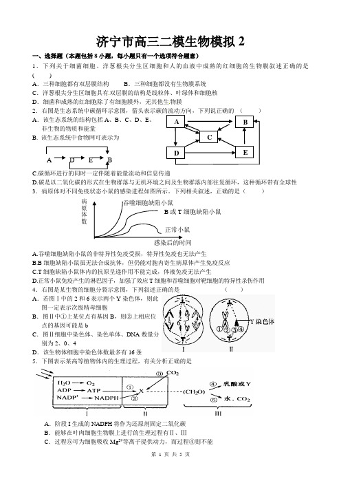 2011年济宁市高三第二次模拟考试(生物部分)