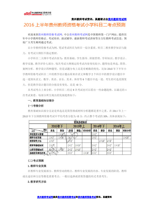 2016上半年贵州教师资格考试小学科目二考点预测